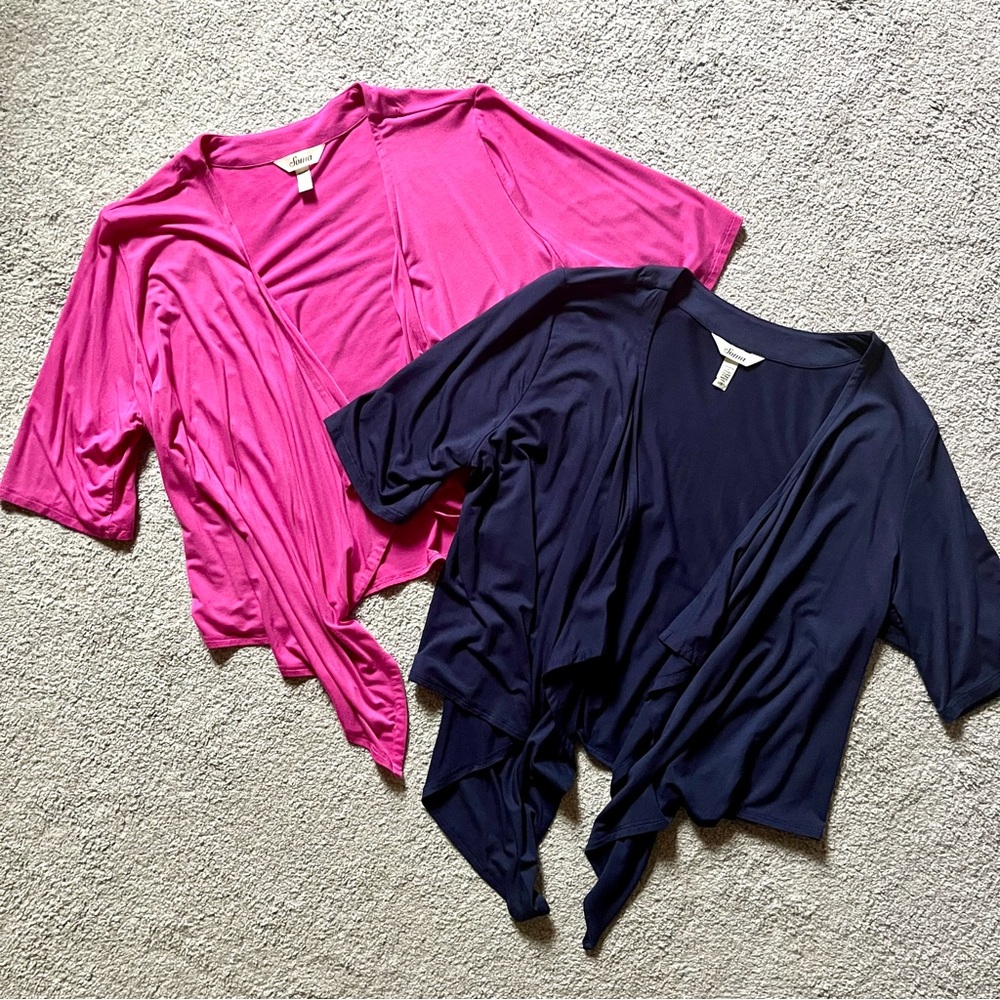 Soma Set Of 2 Shrug Cardigan Cropped Pink Blue Womens L  Stretch Drape Front